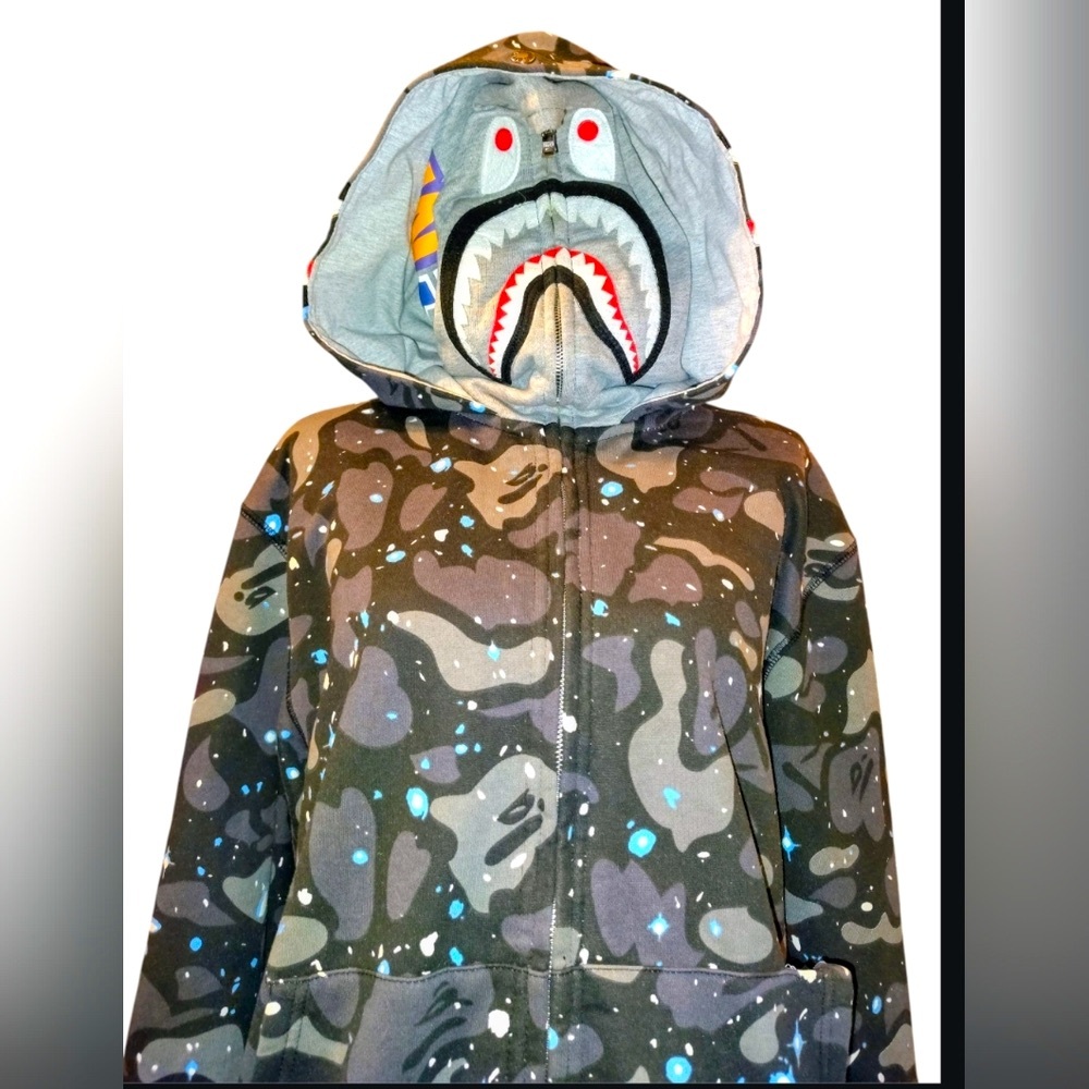 BAPE Space Camo Shark Full Zip Double Hoodie 2XL But fits Like A Large.⚡️